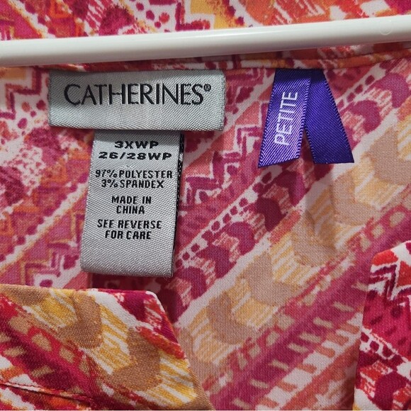 Catherines Pink Orange Diagonal Stripe Popover Blouse Plus Petite 3XWP 26/28WP - Picture 4 of 4